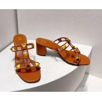 Buy Discount Valentino Roman Stud Heel Slide Sandals in Leather and PVC Brown 027083