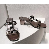 Super Quality Valentino Roman Stud Heel Slide Sandals in Leather and PVC Metallic Grey 027084