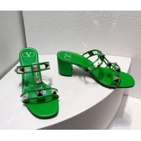 Trendy Design Valentino Roman Stud Heel Slide Sandals in Leather and PVC Green 027088