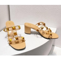 Good Quality Valentino Roman Stud Heel Slide Sandals in Leather and PVC Nude 027091