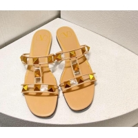 Most Popular Valentino Roman Stud Flat Slide Sandals in Leather and PVC Nude 027099