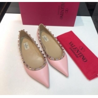 Luxury Valentino Rockstud Flat Ballerina in Smooth Leather Pink 103101