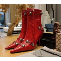 Shop Duplicate Balenciaga Cagole Ankle Boots 9cm in Crinkle Shiny Leather Red 104066