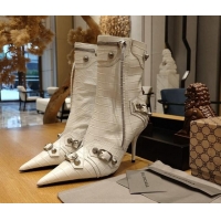 Trendy Design Balenciaga Cagole Ankle Boots 9cm in Crocodile Embossed Leather White 104068