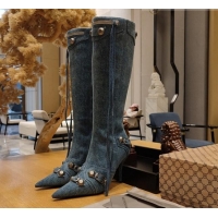 Buy Luxury Balenciaga Cagole High Boots 9cm in Washed Blue Denim 104069