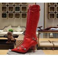 Perfect Balenciaga Cagole High Boots 9cm in Crinkle Shiny Leather Red 104070