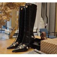 Charming Balenciaga Cagole High Boots 9cm in Crocodile Embossed Leather Black 104071