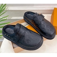 Pretty Style Louis Vuitton Cosy Flat Comfort Clog Mules with LV Strap in Monogram Leather Black 912029