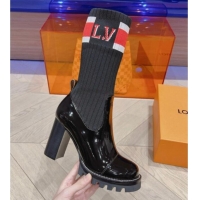 Stylish Louis Vuitton Platform Ankle Boots 9cm in Knit and Patent Leather Black/Red 912031