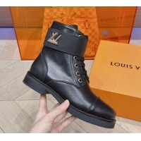 Low Cost Louis Vuitton Wonderland Flat Ranger Ankle Boots with LV Strap in Black Leather 912039