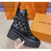 Top Grade Louis Vuitton Laureate Desert Lace-up Platform Ankle Boots 7cm in Monogram Fabric Black 912041