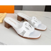 Best Product Louis Vuitton LV Isola Leather Heel Slide Sandals 4.5cm White 915086