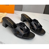 Best Grade Louis Vuitton LV Isola Leather Heel Slide Sandals 4.5cm Black 915090