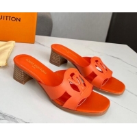 Lowest Price Louis Vuitton LV Isola Leather Heel Slide Sandals 4.5cm Orange 915091