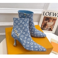 Unique Style Louis Vuitton Sparkle Heel Ankle Boots 6.5cm in Monogram Denim Blue 918041