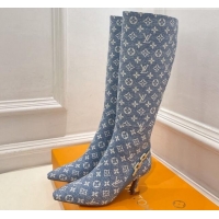 Perfect Louis Vuitton Sparkle Heel High Boots 6.5cm in Monogram Denim Blue 918046