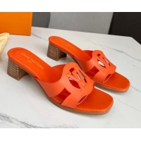 Good Quality Louis Vuitton LV Isola Leather Heel Slide Sandals 4.5cm with LV Circle Orange 918053