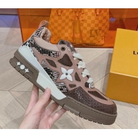 Best Luxury Louis Vuitton LV Skate Sneakers in Mesh and python-like leather Brown 926114