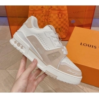 Reasonable Price Louis Vuitton LV Trainer Sneakers in Leather Nude 926116