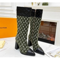 Good Looking Louis Vuitton Monogram Leather and Velvet Medium Boots 9.5cm Green 012103