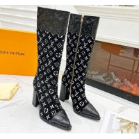 Most Popular Louis Vuitton Monogram Leather and Velvet Medium Boots 9.5cm Black 012105