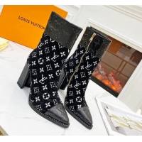 Low Cost Louis Vuitton Monogram Leather and Velvet Ankle Boots 9.5cm Black 012106