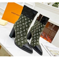 Good Quality Louis Vuitton Monogram Leather and Velvet Ankle Boots 9.5cm Green 012107