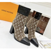 Durable Louis Vuitton Monogram Leather and Velvet Ankle Boots 9.5cm Brown 012108