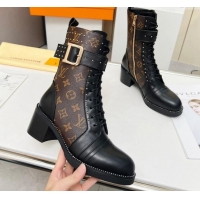 Big Discount Louis Vuitton Monogram Canvas Ankle Boots 5cm with Buckle Strap and Studs Brown 012111