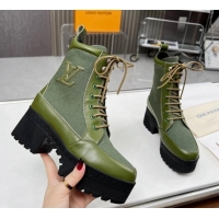 Top Quality Louis Vuitton Laureate Platform Desert Ankle Boot in Leather and Textile Green 012119