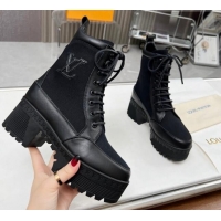 Top Grade Louis Vuitton Laureate Platform Desert Ankle Boot in Leather and Textile Black 012120