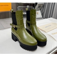 Sumptuous Louis Vuitton Laureate Platform Desert Ankle Boot with Buckle Strap Green 012122