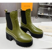 Good Quality Louis Vuitton Laureate Platform Chelsea Ankle Boot in Green Leather 012125