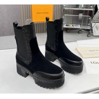 Popular Style Louis Vuitton Laureate Platform Chelsea Ankle Boot Black Suede and Leather 012126