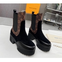 Charming Louis Vuitton Laureate Platform Chelsea Ankle Boot Black Suede and Monogram 012127