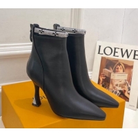 Best Quality Louis Vuitton Calf Leather Ankle Boot 9.5cm with Crystal Ankle Strap Black 012128