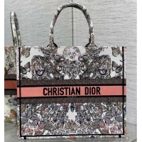 Grade Design LARGE DIOR BOOK TOTE White and Pastel Pink Butterfly Around The World Embroidery M1286ZES