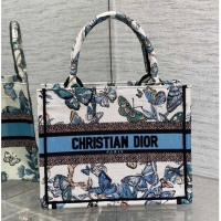 Pretty Style SMALL DIOR White and Pastel Midnight Blue Toile de Jouy Mexico Embroidery M1296ZRG