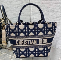 Famous Brand MEDIUM DIOR BOOK TOTE Beige and Blue Macrocannage Embroidery 0612-1