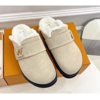 Popular Style Louis Vuitton LV Cosy Flat Comfort Clog Mules in Suede Light Beige 012136