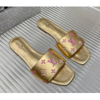 Durable Louis Vuitton Revival Flat Slide Sandals in Monogram Leather Gold 012145