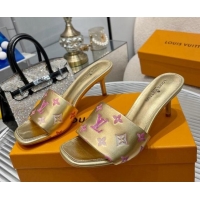 Good Quality Louis Vuitton Revival Heel Slide Sandals 6.5cm in Monogram Leather Gold 012151