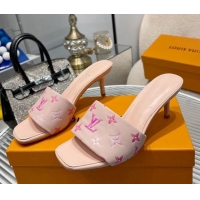 Sumptuous Louis Vuitton Revival Heel Slide Sandals 6.5cm in Monogram Leather Light Pink 012152