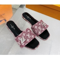 Best Product Louis Vuitton Shake Flat Slide Sandals in Monogram Textile and Crystals Purple 012156