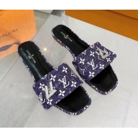 Good Quality Louis Vuitton Shake Flat Slide Sandals in Monogram Textile and Crystals Purple 012157