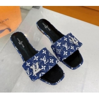 Purchase Louis Vuitton Shake Flat Slide Sandals in Monogram Textile and Crystals Denim Blue 012158