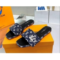 Best Quality Louis Vuitton Shake Flat Slide Sandals in Monogram Textile and Crystals Dark Blue 012159