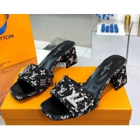 Elegant Louis Vuitton Shake Heel Slide Sandals 5cm in Monogram Textile and Crystals Black 012164