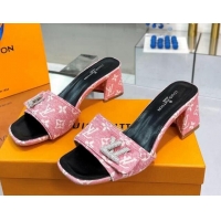 Trendy Design Louis Vuitton Shake Heel Slide Sandals 5cm in Monogram Textile and Crystals Light Pink 012167