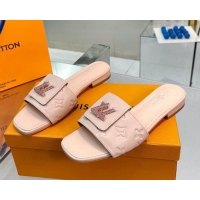 Perfect Louis Vuitton Monogram Leather Flat Slide Sandals with Foldover Crystals LV Light Pink 013002